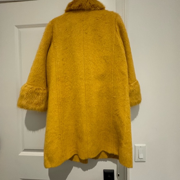 KATE SPADE gold/mustard faux fur coat with gold buttons - Picture 10 of 10